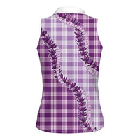 Violet Hawaii Palaka Women Sleeveless Polo Shirt Hawaiian Pikake Lei