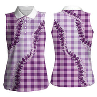 Violet Hawaii Palaka Women Sleeveless Polo Shirt Hawaiian Pikake Lei