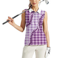 Violet Hawaii Palaka Women Sleeveless Polo Shirt Hawaiian Pikake Lei