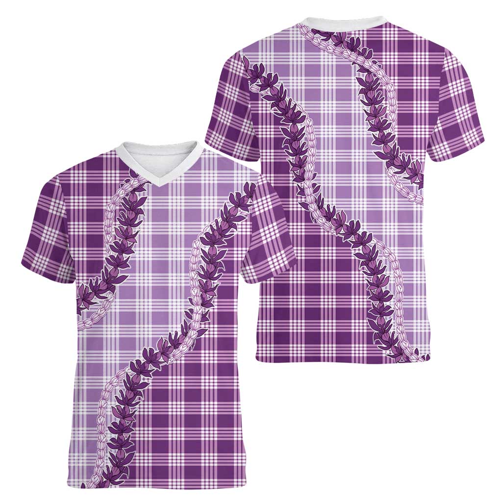 Violet Hawaii Palaka Women V-Neck T-Shirt Hawaiian Pikake Lei