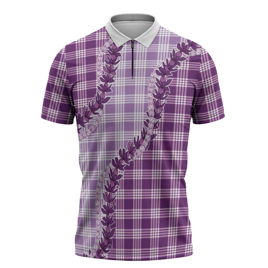 Violet Hawaii Palaka Zipper Polo Shirt Hawaiian Pikake Lei