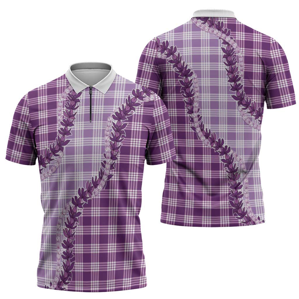 Violet Hawaii Palaka Zipper Polo Shirt Hawaiian Pikake Lei