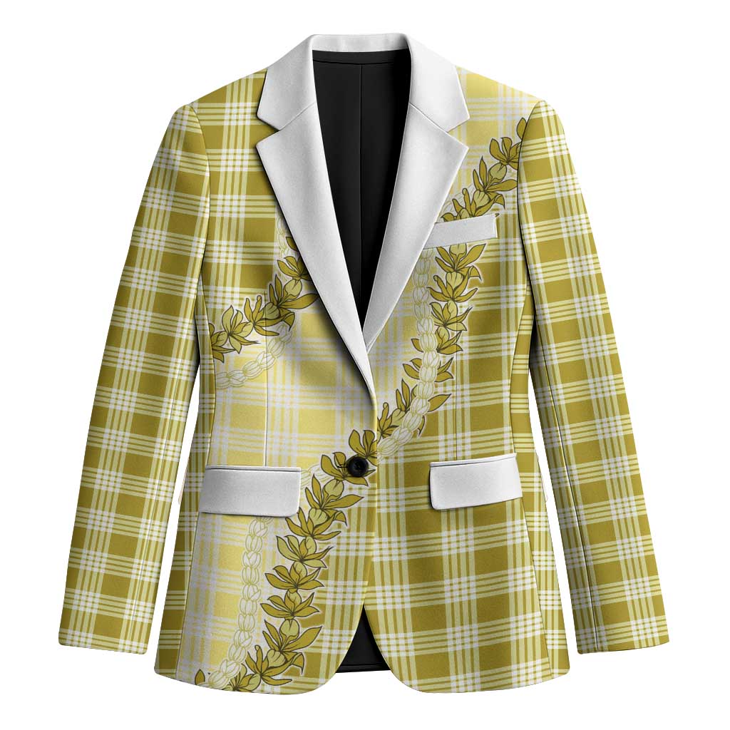 Yellow Hawaii Palaka Blazer Hawaiian Pikake Lei