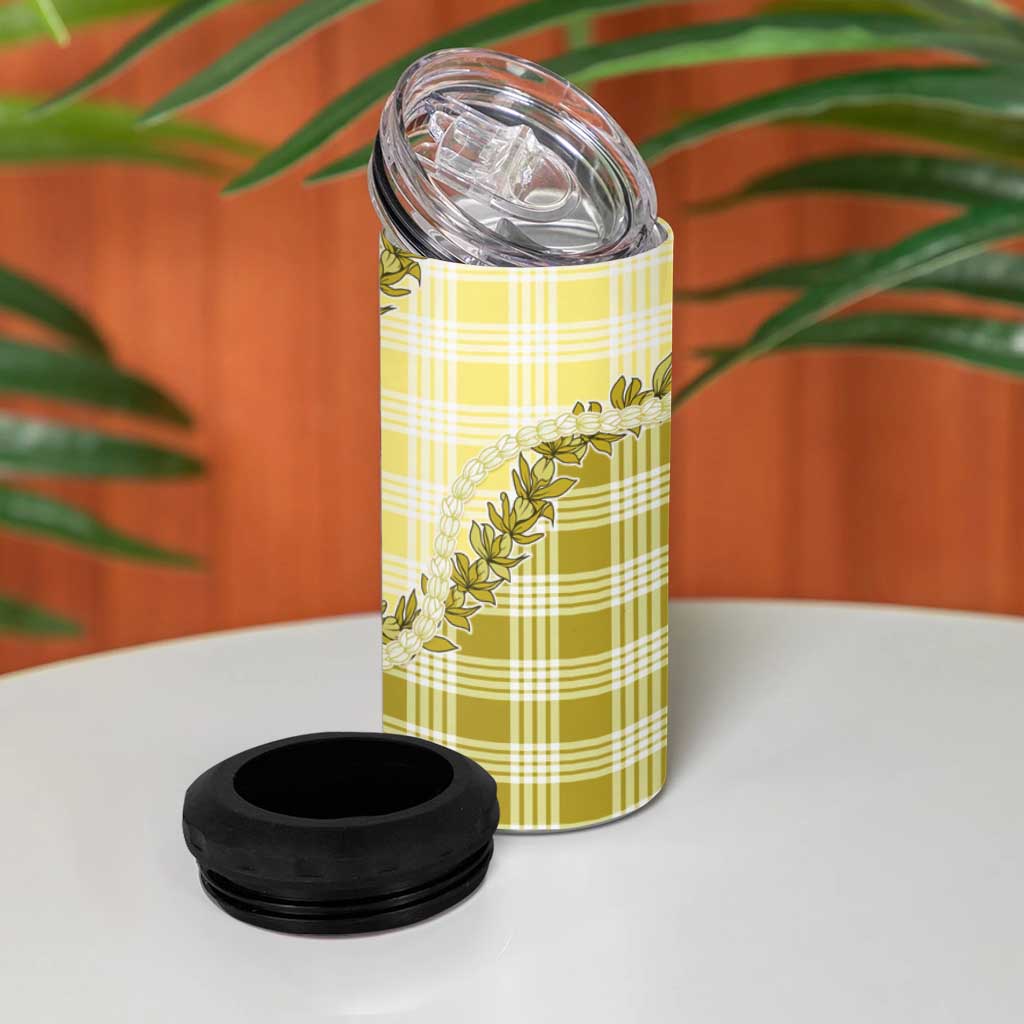 Yellow Hawaii Palaka 4 in 1 Can Cooler Tumbler Hawaiian Pikake Lei