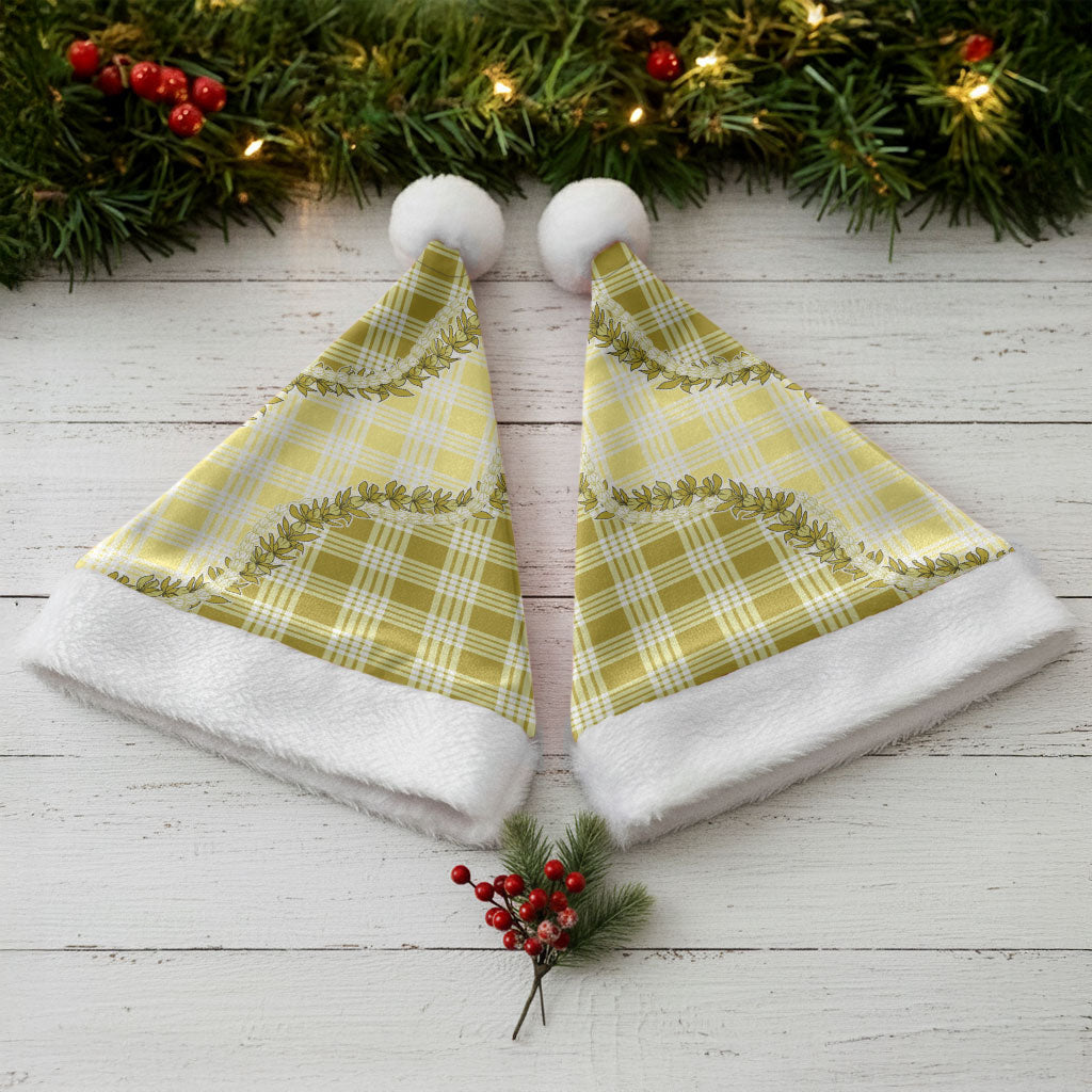 Yellow Hawaii Palaka Christmas Santa Hat Hawaiian Pikake Lei LT05 - Polynesian Pride