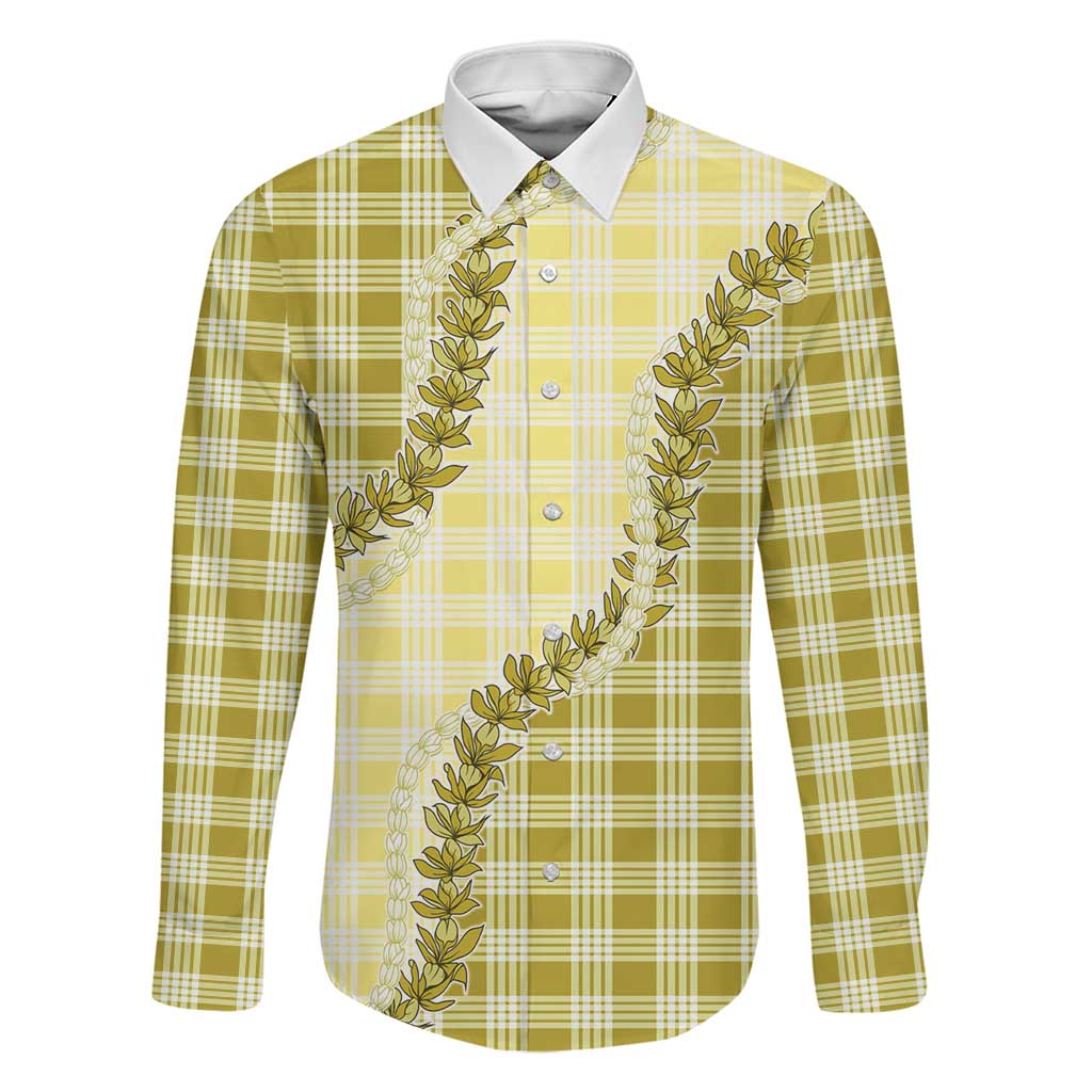 Yellow Hawaii Palaka Family Matching Mermaid Dress and Hawaiian Shirt Hawaiian Pikake Lei LT05 Dad's Shirt - Long Sleeve Yellow - Polynesian Pride