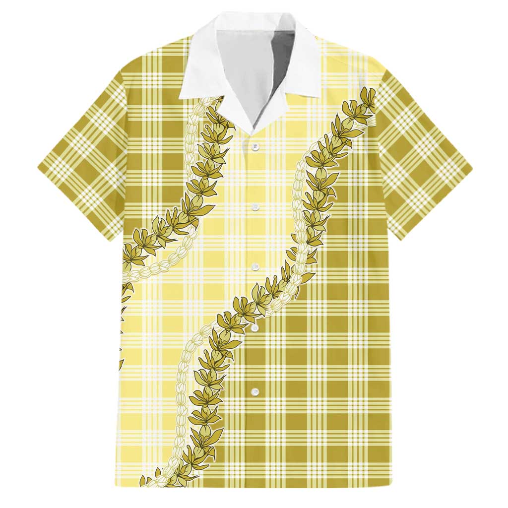 Yellow Hawaii Palaka Family Matching Off The Shoulder Long Sleeve Dress and Hawaiian Shirt Hawaiian Pikake Lei LT05 Dad's Shirt - Short Sleeve Yellow - Polynesian Pride