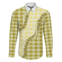 Yellow Hawaii Palaka Family Matching Off The Shoulder Long Sleeve Dress and Hawaiian Shirt Hawaiian Pikake Lei LT05 Dad's Shirt - Long Sleeve Yellow - Polynesian Pride