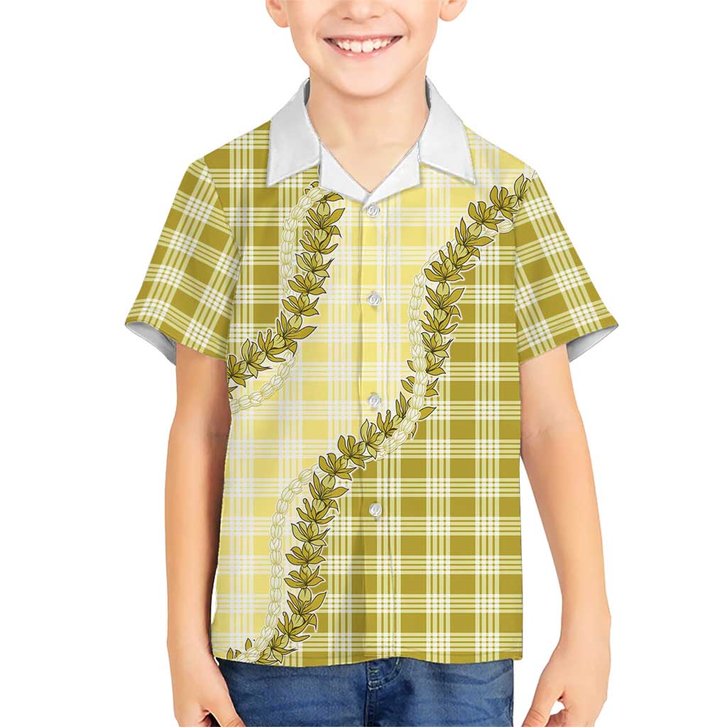 Yellow Hawaii Palaka Family Matching Short Sleeve Bodycon Dress and Hawaiian Shirt Hawaiian Pikake Lei LT05 Son's Shirt Yellow - Polynesian Pride