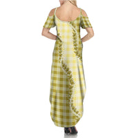 Yellow Hawaii Palaka Family Matching Summer Maxi Dress and Hawaiian Shirt Hawaiian Pikake Lei LT05 - Polynesian Pride