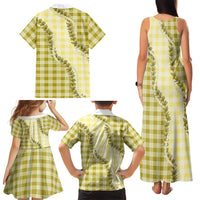 Yellow Hawaii Palaka Family Matching Tank Maxi Dress and Hawaiian Shirt Hawaiian Pikake Lei LT05 - Polynesian Pride