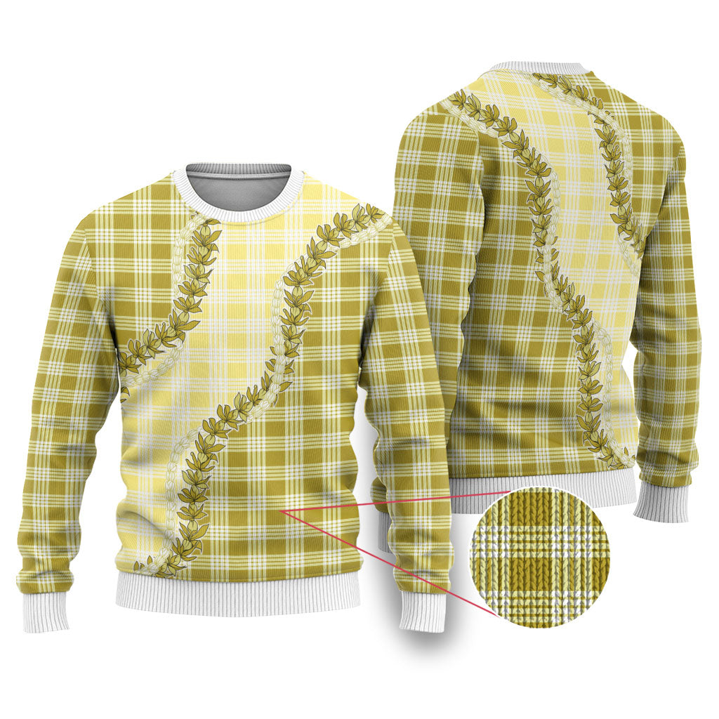 Yellow Hawaii Palaka Ugly Christmas Sweater Hawaiian Pikake Lei LT05 Yellow - Polynesian Pride