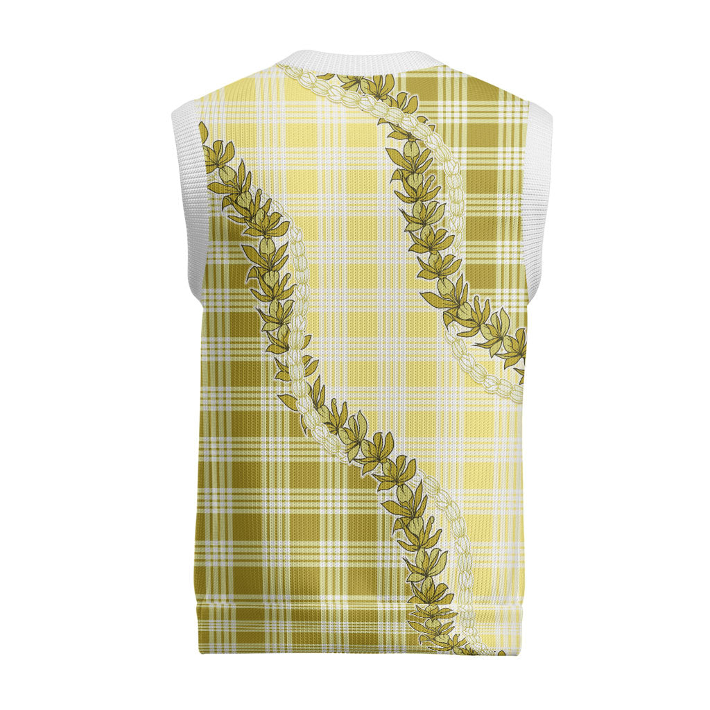 Yellow Hawaii Palaka Christmas Knitted V-Neck Vest Hawaiian Pikake Lei LT05 - Polynesian Pride