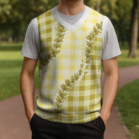 Yellow Hawaii Palaka Christmas Knitted V-Neck Vest Hawaiian Pikake Lei LT05 - Polynesian Pride