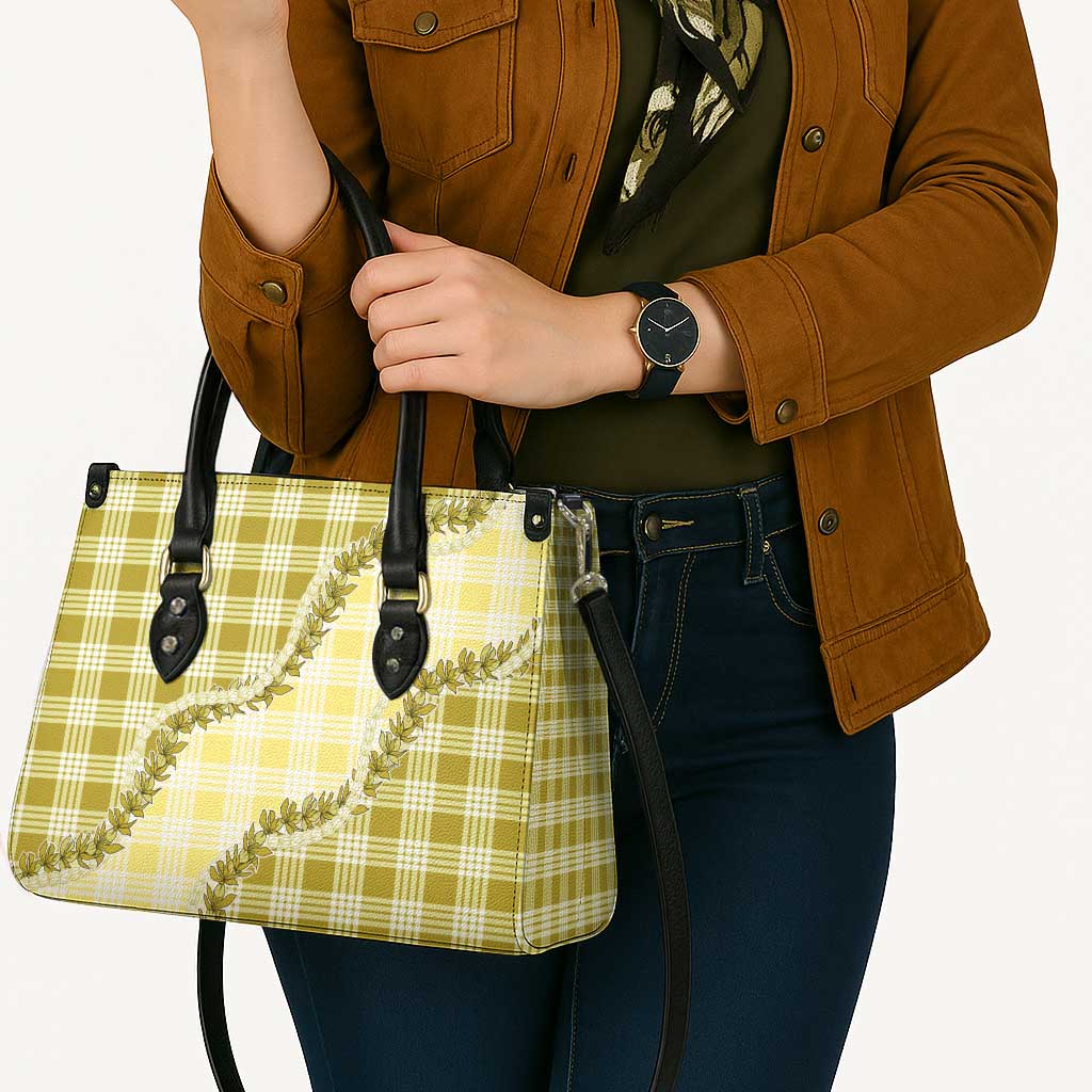 Yellow Hawaii Palaka Leather Bag Hawaiian Pikake Lei