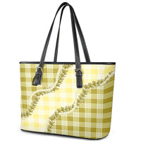 Yellow Hawaii Palaka Leather Tote Bag Hawaiian Pikake Lei