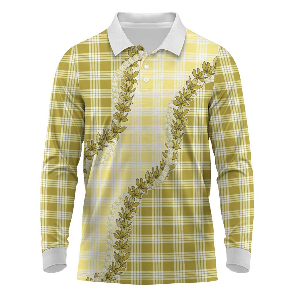 Yellow Hawaii Palaka Long Sleeve Polo Shirt Hawaiian Pikake Lei