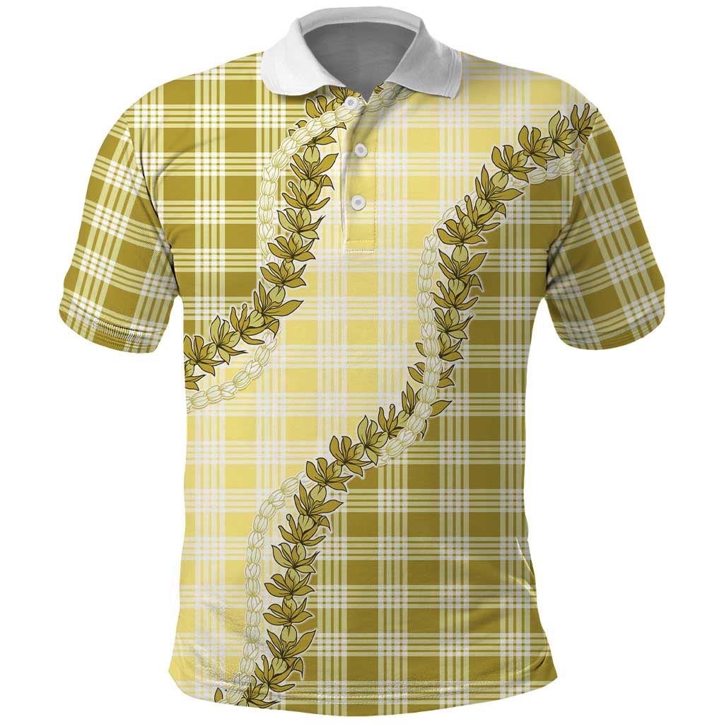 Yellow Hawaii Palaka Polo Shirt Hawaiian Pikake Lei