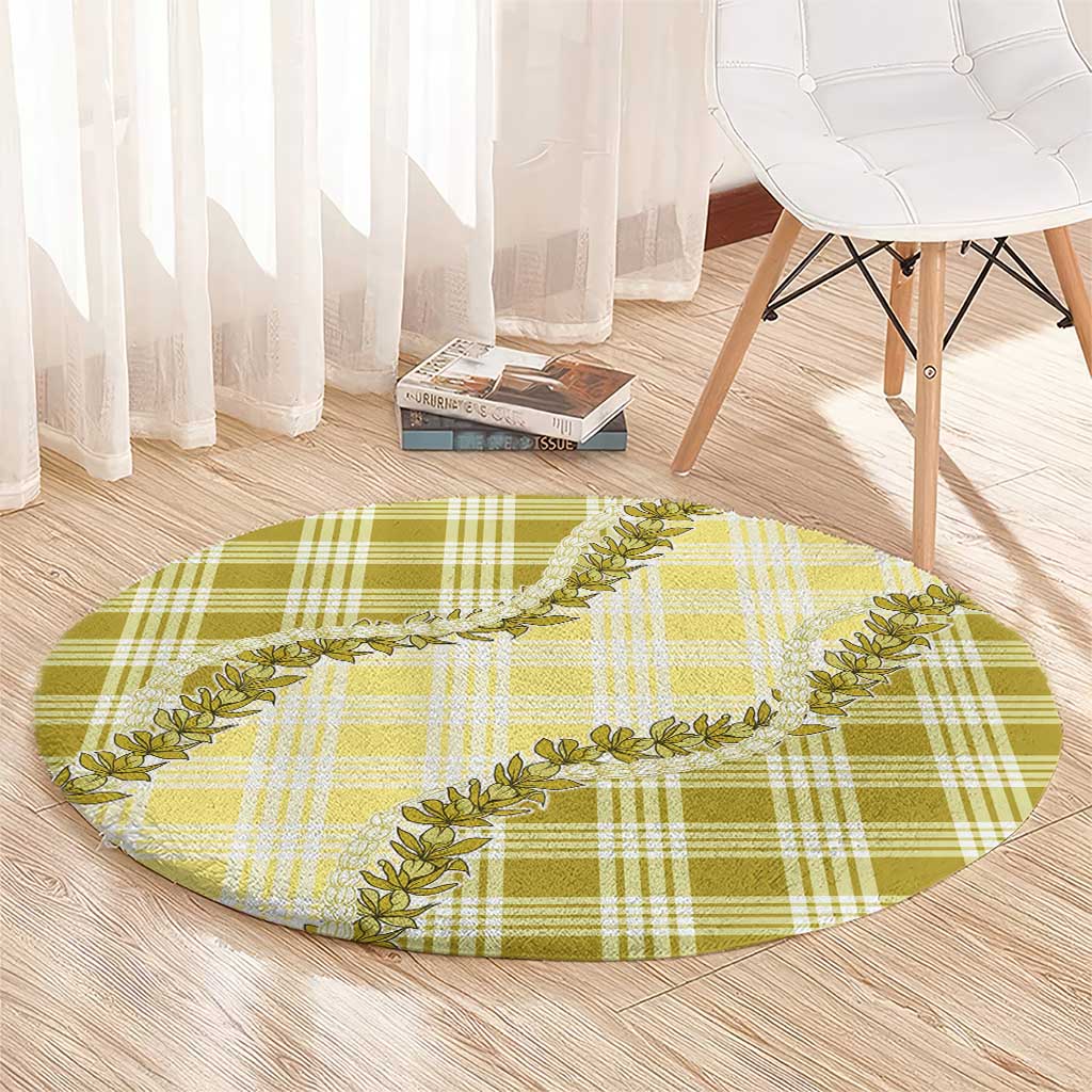 Yellow Hawaii Palaka Round Carpet Hawaiian Pikake Lei
