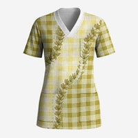 Yellow Hawaii Palaka Scrub Top Hawaiian Pikake Lei