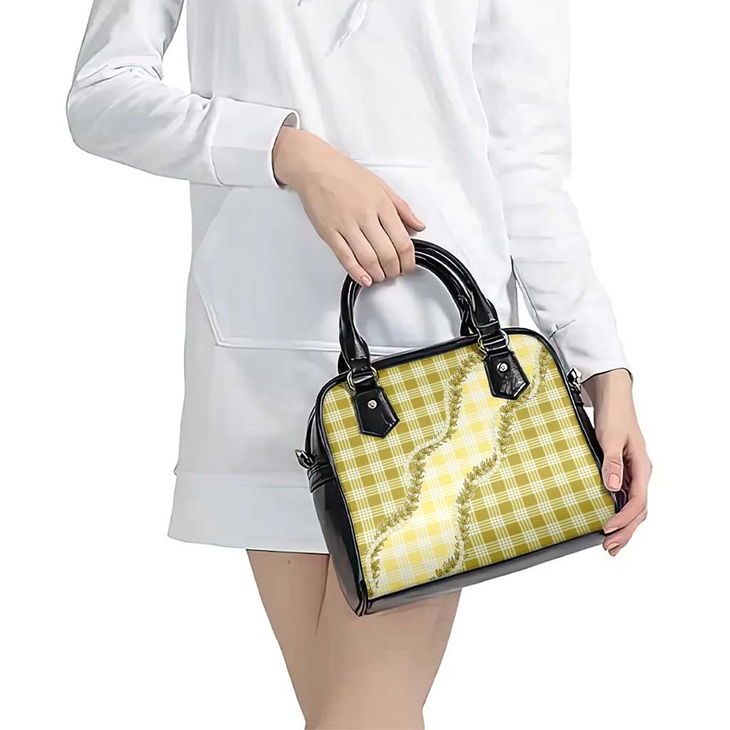 Yellow Hawaii Palaka Shoulder Handbag Hawaiian Pikake Lei