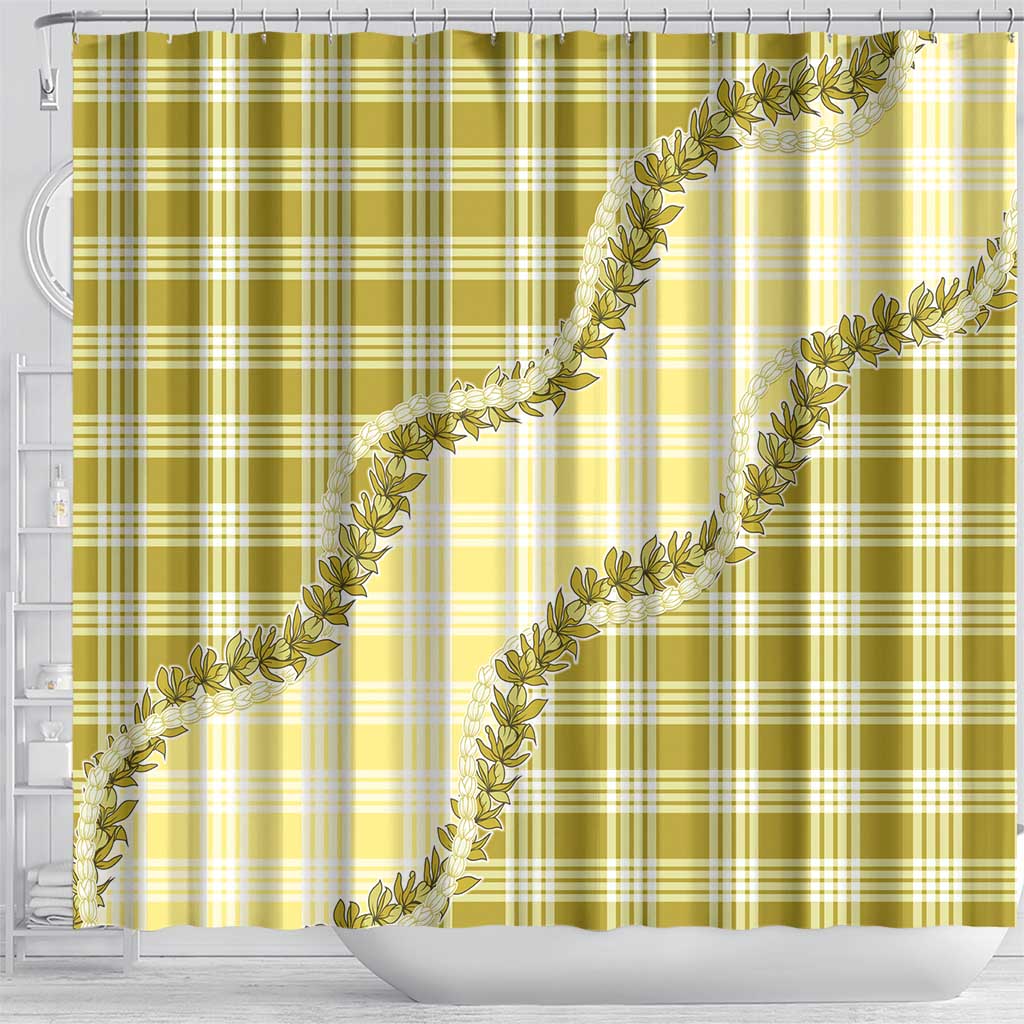 Yellow Hawaii Palaka Shower Curtain Hawaiian Pikake Lei