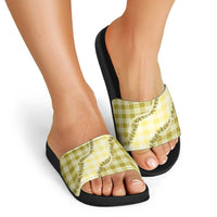 Yellow Hawaii Palaka Slide Sandals Hawaiian Pikake Lei