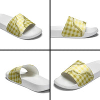 Yellow Hawaii Palaka Slide Sandals Hawaiian Pikake Lei