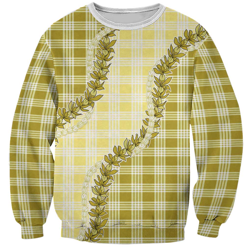 Yellow Hawaii Palaka Sweatshirt Hawaiian Pikake Lei