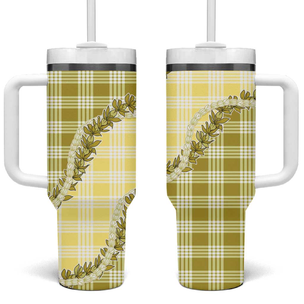 Yellow Hawaii Palaka Tumbler With Handle Hawaiian Pikake Lei