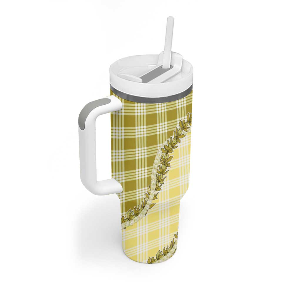 Yellow Hawaii Palaka Tumbler With Handle Hawaiian Pikake Lei