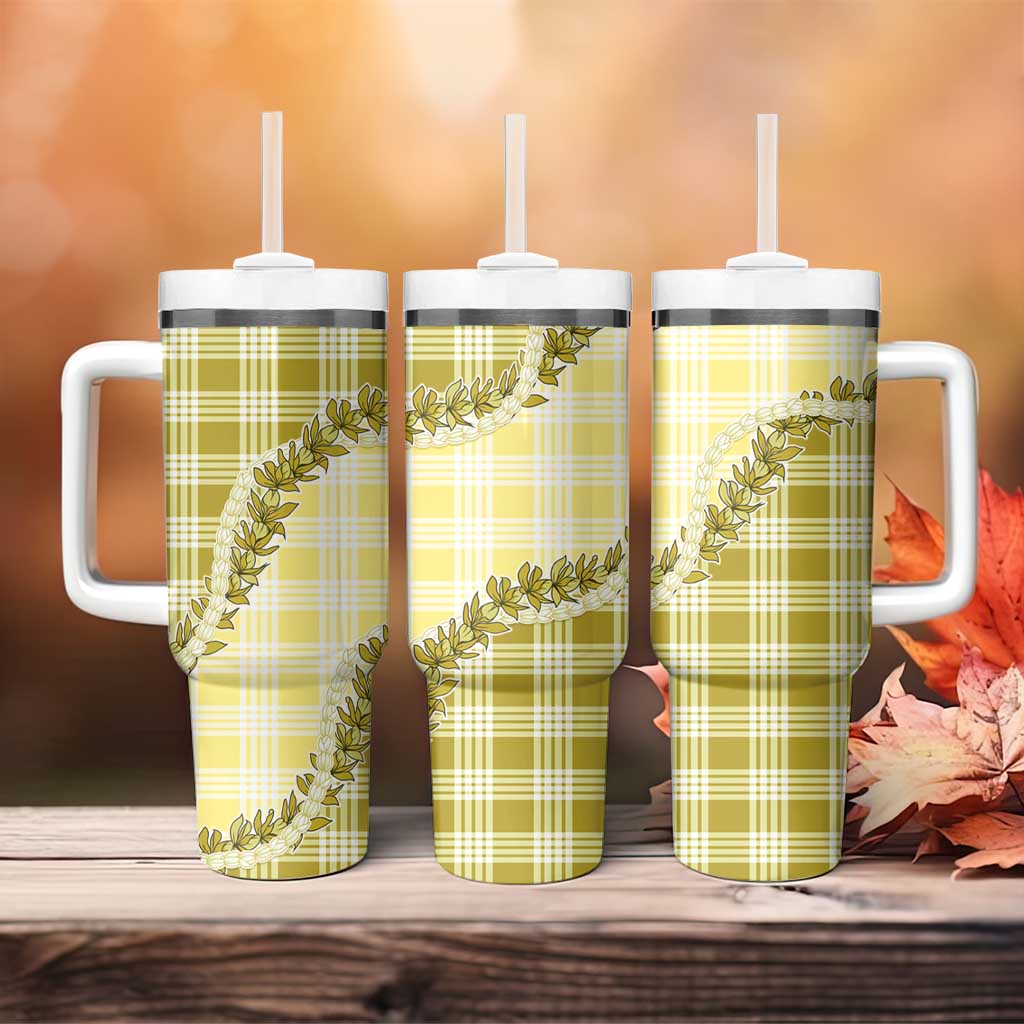 Yellow Hawaii Palaka Tumbler With Handle Hawaiian Pikake Lei