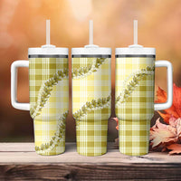 Yellow Hawaii Palaka Tumbler With Handle Hawaiian Pikake Lei