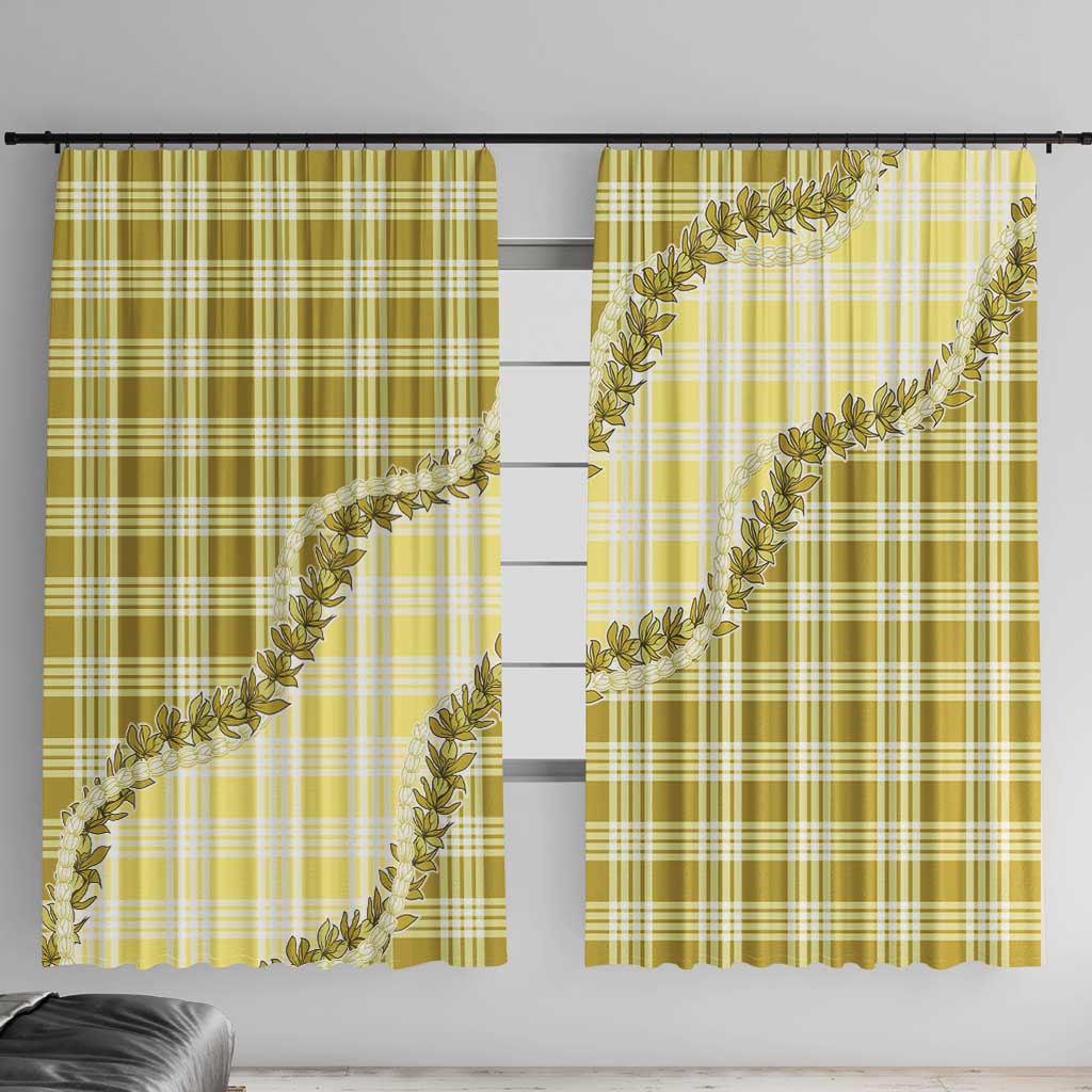 Yellow Hawaii Palaka Window Curtain Hawaiian Pikake Lei