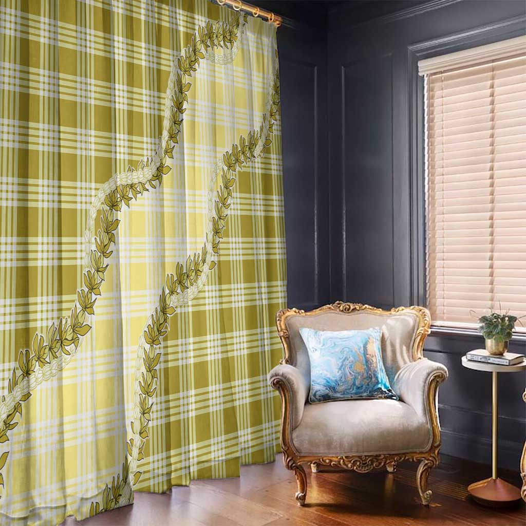 Yellow Hawaii Palaka Window Curtain Hawaiian Pikake Lei