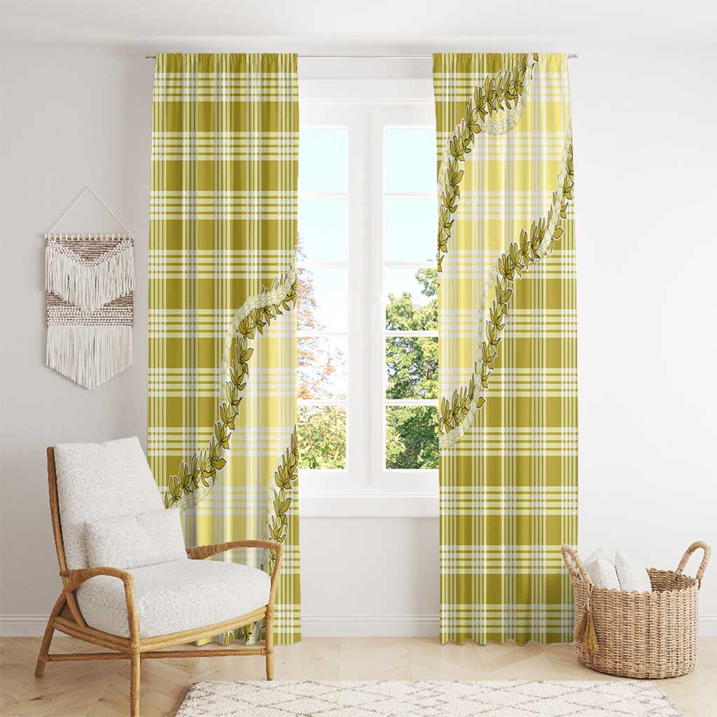 Yellow Hawaii Palaka Window Curtain Hawaiian Pikake Lei