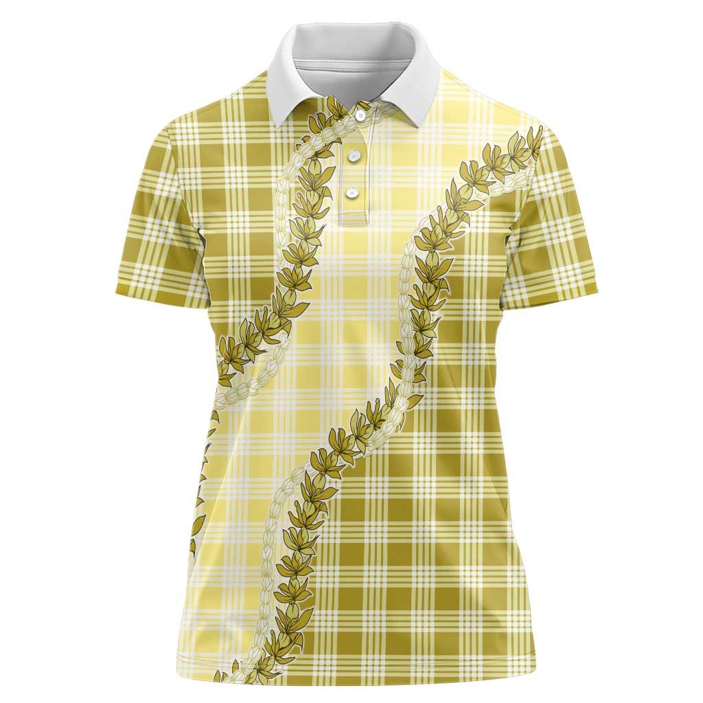 Yellow Hawaii Palaka Women Polo Shirt Hawaiian Pikake Lei