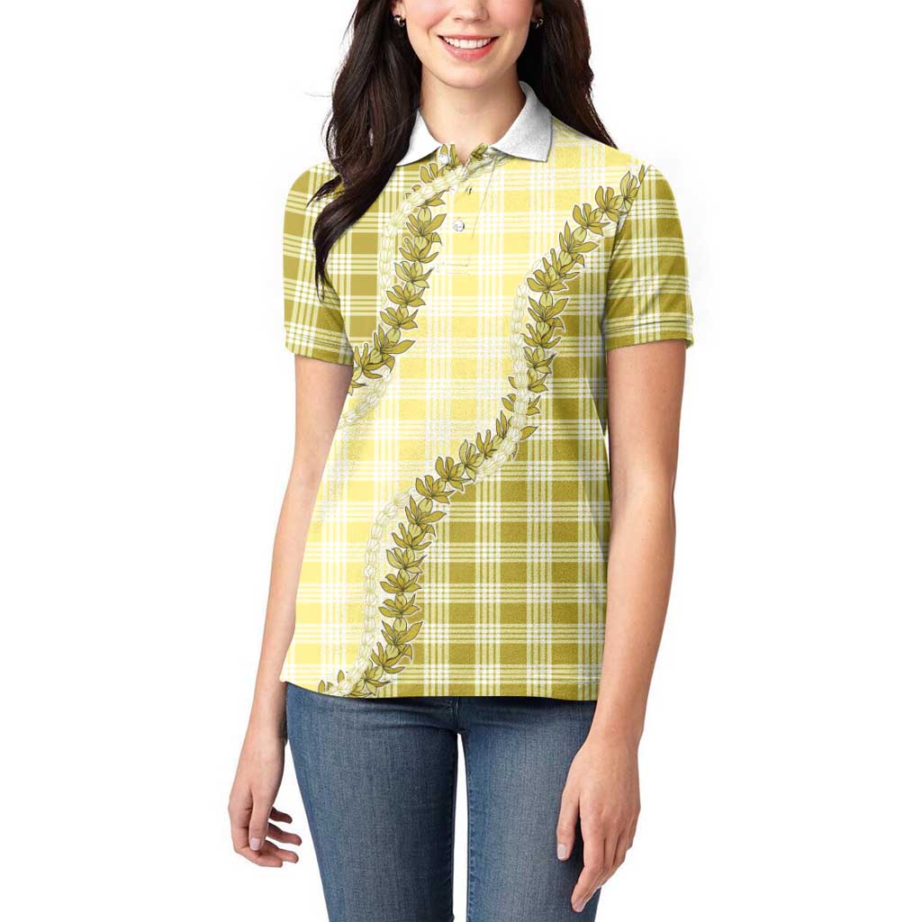 Yellow Hawaii Palaka Women Polo Shirt Hawaiian Pikake Lei
