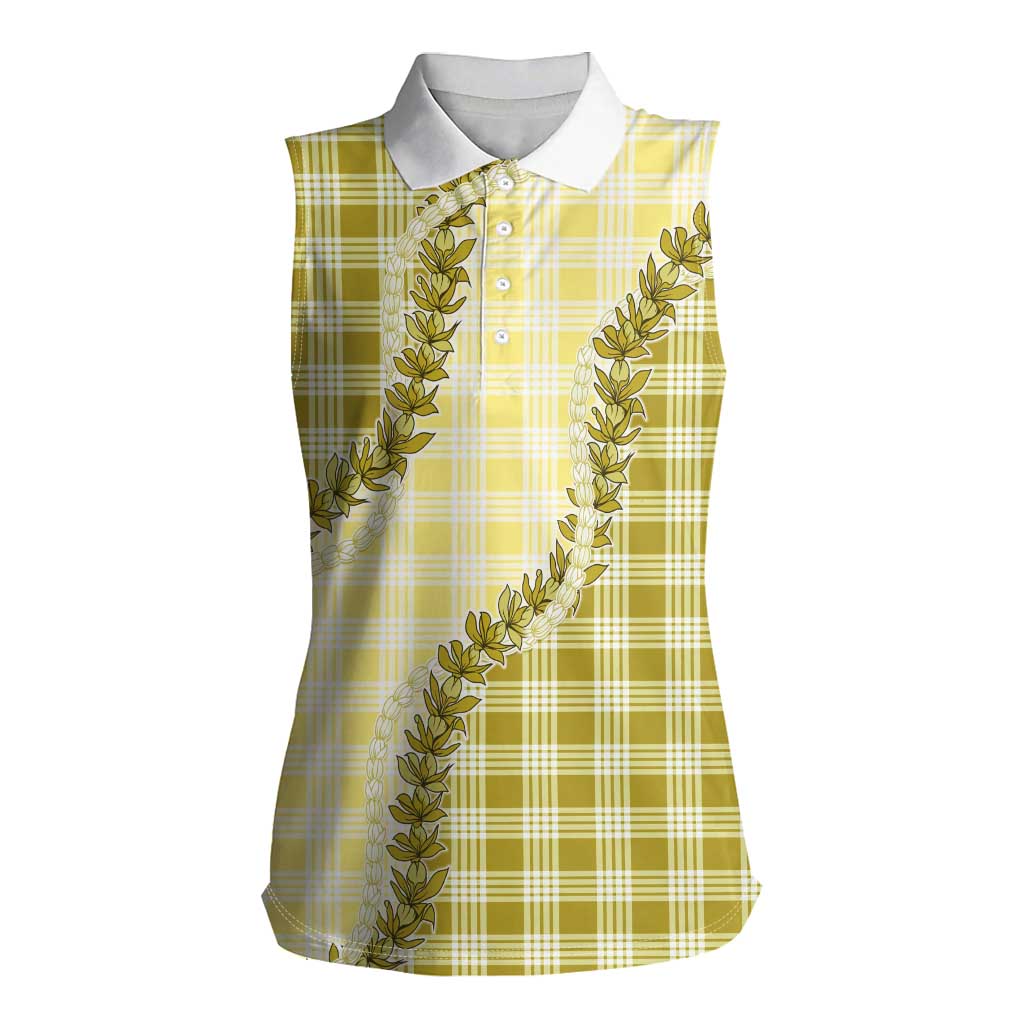 Yellow Hawaii Palaka Women Sleeveless Polo Shirt Hawaiian Pikake Lei
