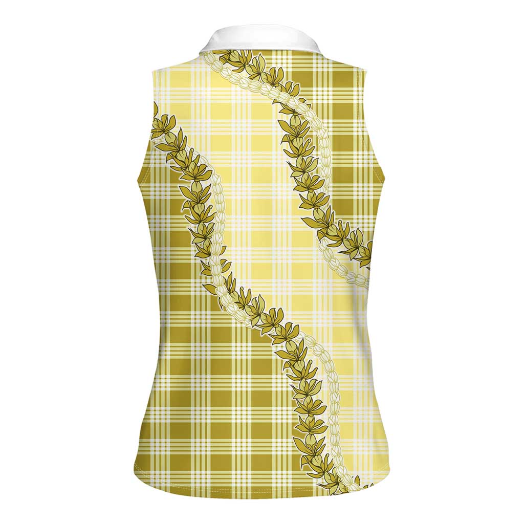 Yellow Hawaii Palaka Women Sleeveless Polo Shirt Hawaiian Pikake Lei
