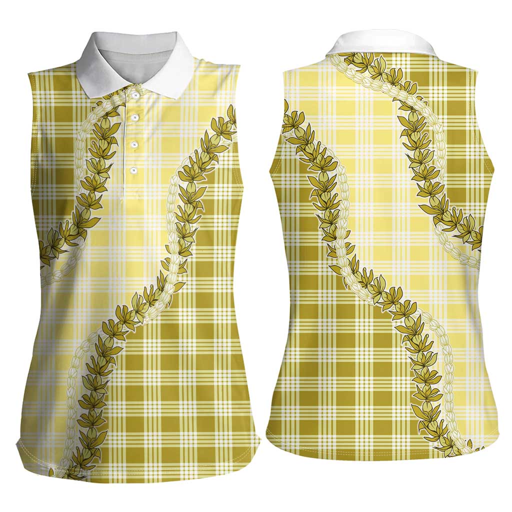 Yellow Hawaii Palaka Women Sleeveless Polo Shirt Hawaiian Pikake Lei