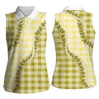 Yellow Hawaii Palaka Women Sleeveless Polo Shirt Hawaiian Pikake Lei