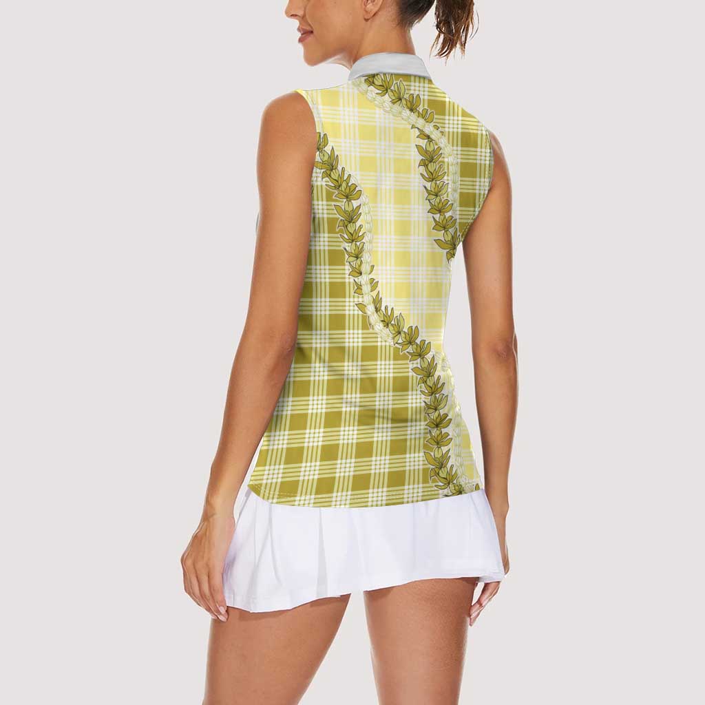 Yellow Hawaii Palaka Women Sleeveless Polo Shirt Hawaiian Pikake Lei