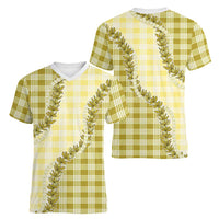 Yellow Hawaii Palaka Women V-Neck T-Shirt Hawaiian Pikake Lei