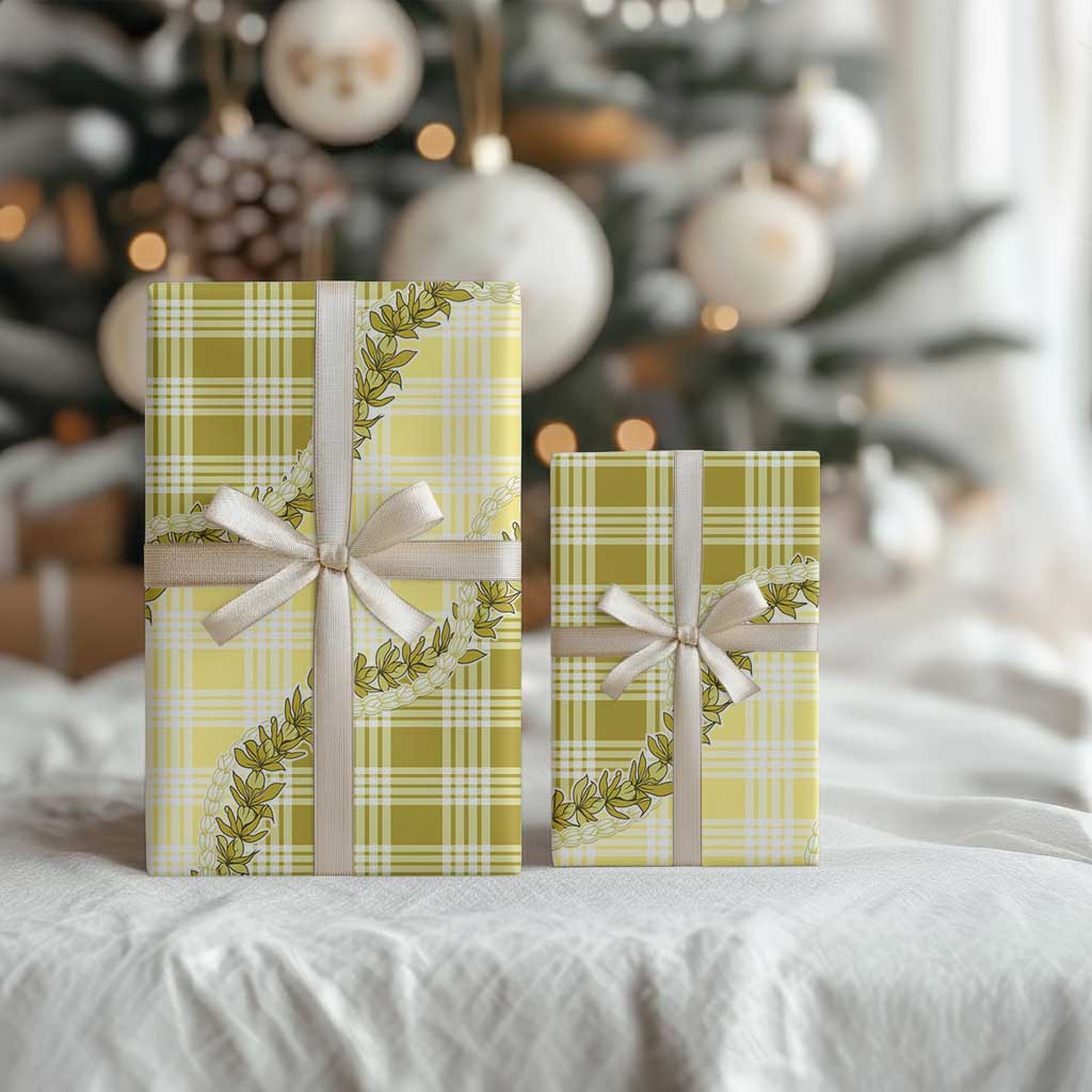 Yellow Hawaii Palaka Wrapping Paper Hawaiian Pikake Lei