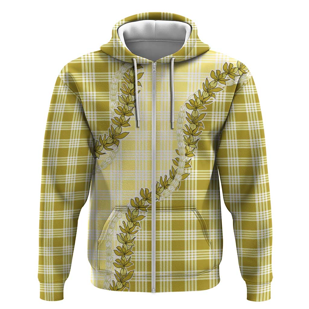 Yellow Hawaii Palaka Zip Hoodie Hawaiian Pikake Lei
