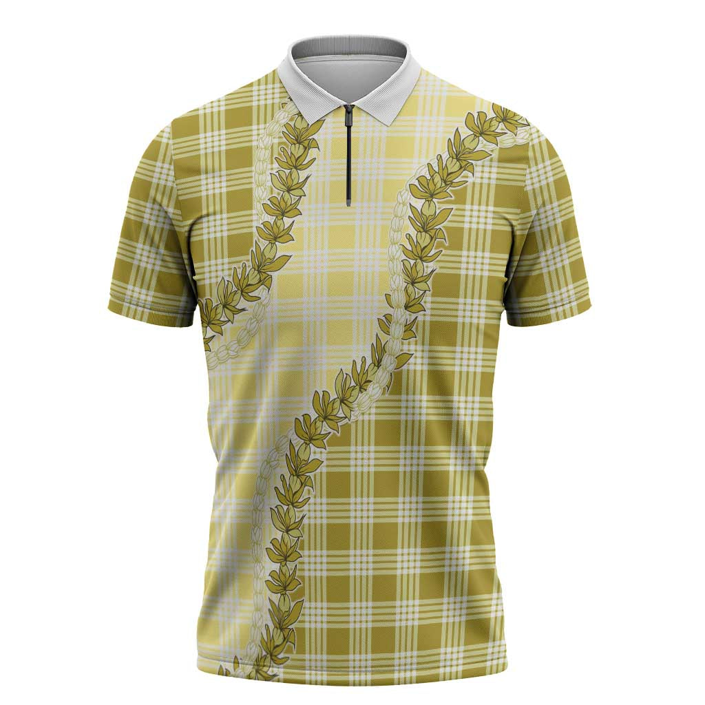 Yellow Hawaii Palaka Zipper Polo Shirt Hawaiian Pikake Lei