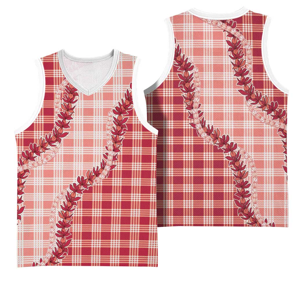 Red Hawaii Palaka Basketball Jersey Hawaiian Pikake Lei