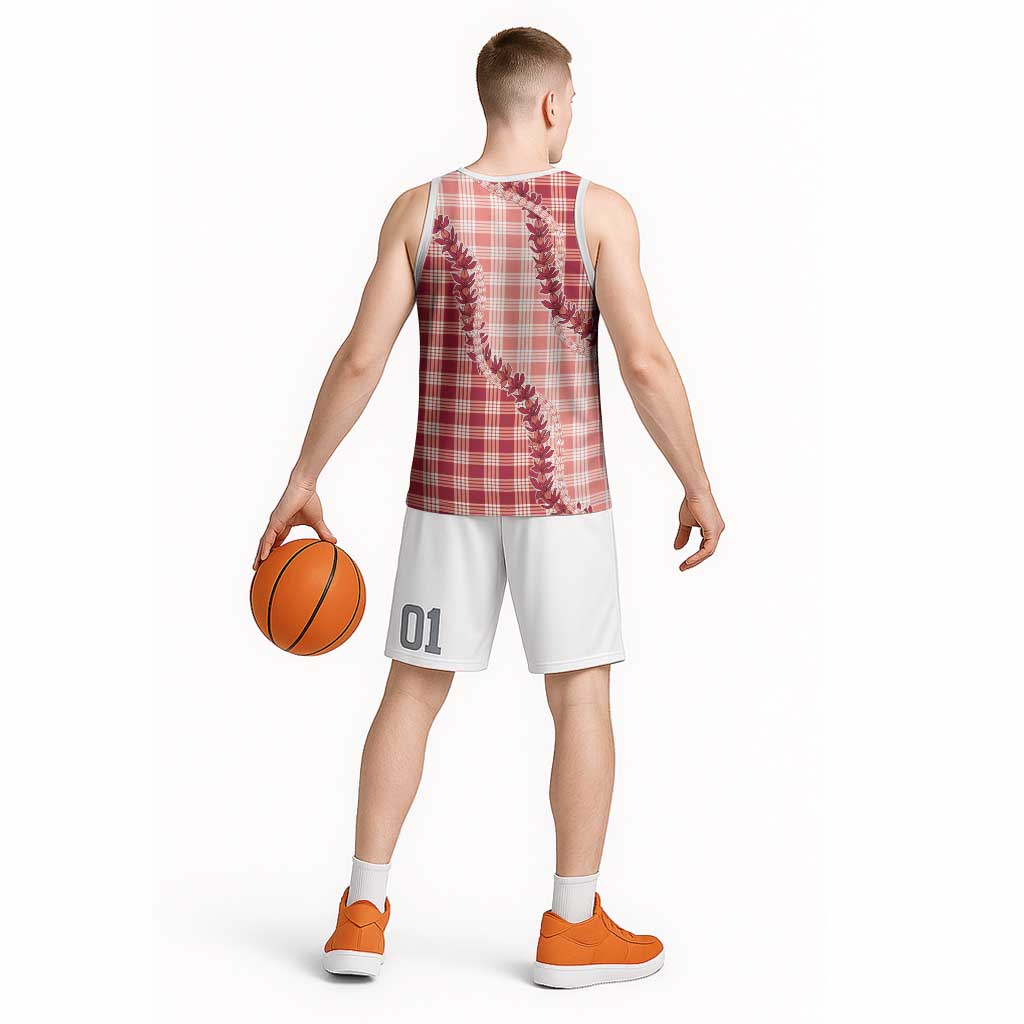 Red Hawaii Palaka Basketball Jersey Hawaiian Pikake Lei