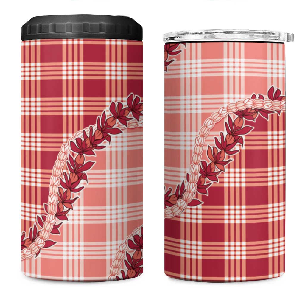 Red Hawaii Palaka 4 in 1 Can Cooler Tumbler Hawaiian Pikake Lei